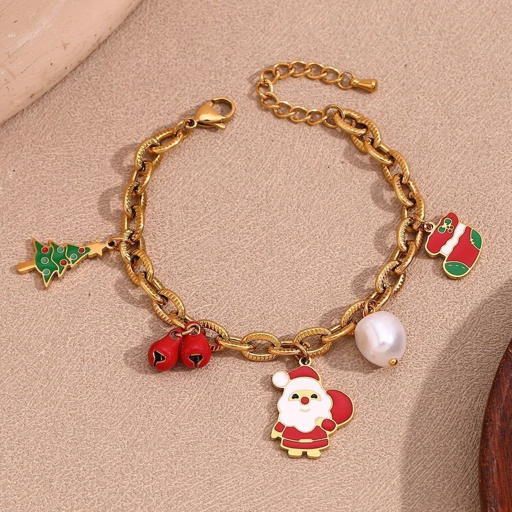 Gold Plated Stainless Steel Christmas 5 Charms Bracelet